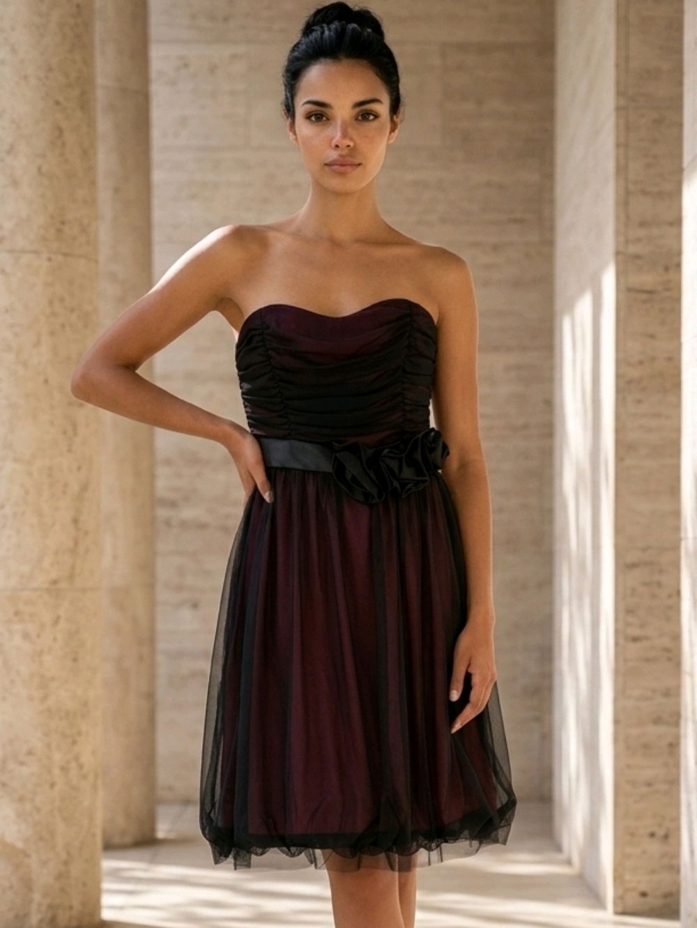 Ruby Rox Strapless Bubble Dress Small Black Chiffon Pink Bridesmaid Party Formal